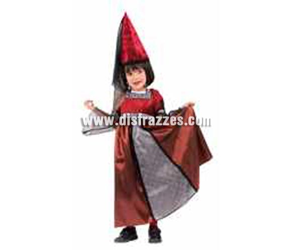 Disfraz de La Princesa Medieval Encantada infantil. Talla de 1 a 2 años. Incluye vestido y sombrero con velo. Éste disfraz de Princesa Medieval Encantada es ideal para celebrar las Fiestas o Ferias Medievales cada vez más arraigadas en nuestro País que se celebran tanto en Pueblos en la calle, como en Pub's, Discotecas, Casas particulares,  Restaurantes o Colegios y disfrazándote con un traje Medieval ayudarás a crear ese ambiente de la Edad Media, el Renacimiento o la Época Medieval, tan atractivo como aventurero y que a todos nos fascina.
¡¡Cómpranos tu disfraz para Ferias Medievales, será divertido!!
