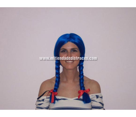 Peluca trenzas azules. Muy buena calidad. Fabricada en España. Talla universal.