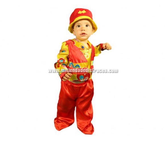 Disfraz de Hippie Floral Económico talla de 3 a 4 años. Incluye camisa con chaleco y pantalón. Gorro NO incluido.