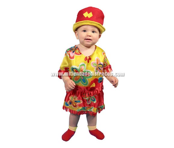 Disfraz de Hippie con falda. Talla 2-4 años. Incluye gorro, camisa y falda.
