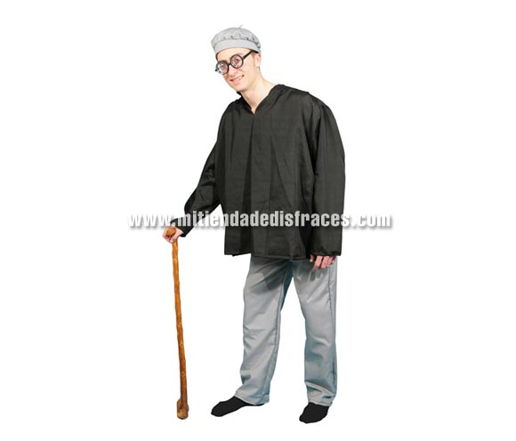 Disfraz de Viejo o Abuelo adulto. Talla única 50/54. Incluye camisa, pantalón y gorro.
