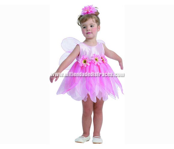 Disfraz de Hada de las Flores rosa talla de 2 a 4 años. Incluye vestido, alas y diadema.