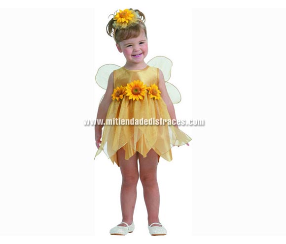 Disfraz de Hada de las Flores amarillo talla de 2 a 4 años. Incluye vestido, alas y diadema.