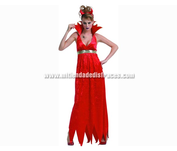 Disfraz de Diablesa o Demonia Elegante adulta económico. Talla única 40/44. Incluye vestido y diadema con cuernos. Diablesa Sexy.