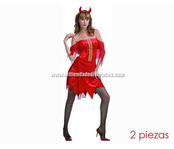 Disfraz de Novia del Demonio Adulta Económico. Talla única Standar M-L = 38/42. Incluye corpiño y falda. Disfraz de diablesa Sexy para mujer.