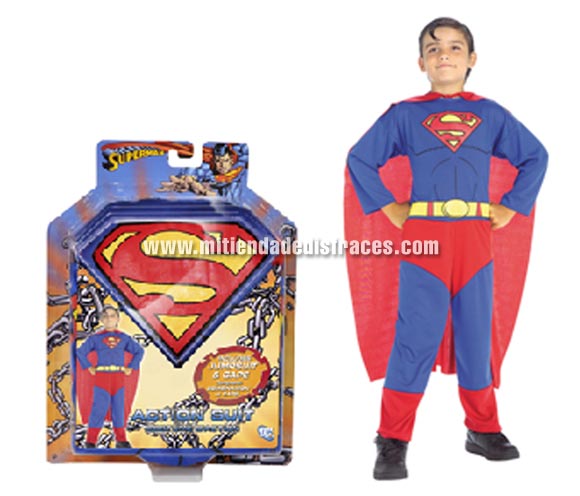 Disfraz de Superman Action Suit, talla 8-10 años. Incluye mono con capa. Disfraz con licencia ideal como regalo.