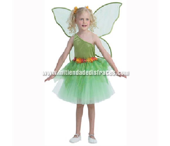 Disfraz de Hada Encantada infantil. Talla de 3 a 4 años. Incluye vestido y alas. Disfraz de Campanilla para niña.