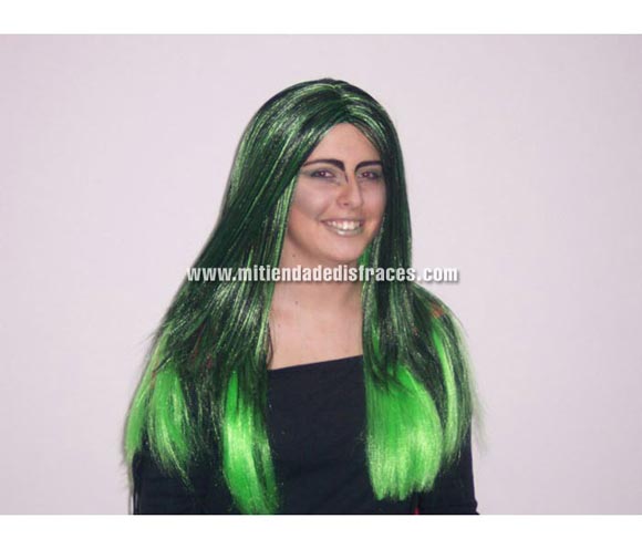 Peluca mechas negro y verde. Muy buena calidad. Fabricada en España. Talla universal. 