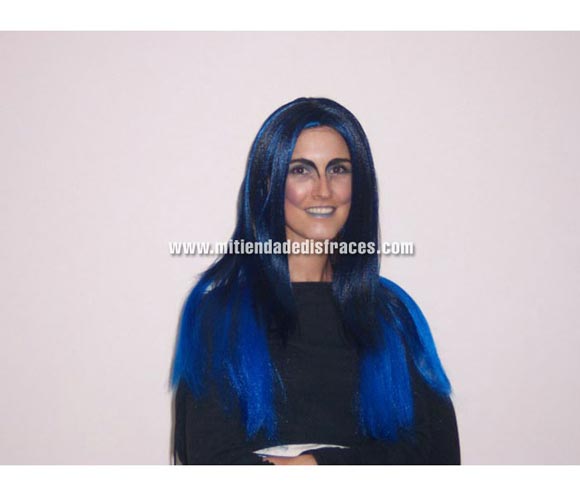 Peluca mechas negro y azul. Muy buena calidad. Fabricada en España. Talla universal. 