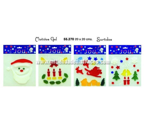 Adhesiva con motivos navideños de gel de 20x20 cms. 4 modelos surtidos, precio por unidad, se venden por separado.