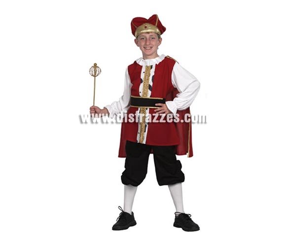 Disfraz de Rey Medieval barato para niño. Talla de 4 a 6 años. Incluye camisa, cinturón, capa, pantalón y sombrero. Éste disfraz de Medieval es ideal para celebrar las Fiestas o Ferias Medievales cada vez más arraigadas en nuestro País que se celebran tanto en Pueblos en la calle, como en Pubs, Discotecas, Casas particulares,  Restaurantes o Colegios y disfrazándote con un traje Medieval ayudarás a crear ese ambiente de la Edad Media, el Renacimiento o la Época Medieval, tan atractivo como aventurero y que a todos nos fascina.
¡¡Compra tu disfraz para Ferias Medievales en nuestra tienda de disfraces, será divertido!!

