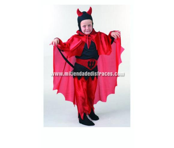 Disfraz de Diablo o Demonio talla de 5 a 7 años. Alta calidad. Hecho en España. Incluye capucha, camisa, pantalón, cinturón y capa.