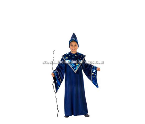 Disfraz de Mago infantil. Alta calidad. Hecho en España. Disponible en varias tallas. Incluye gorro y túnica.