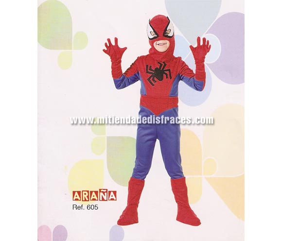 Disfraz de Hombre Araña infantil. Disponible en varias tallas. Buena calidad, hecho en España. Incluye mono completo, máscara y guantes.