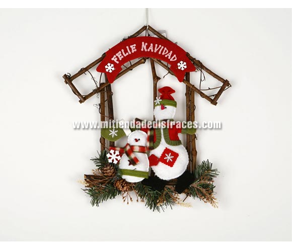 Portal Rattan Feliz Navidad de color rojo 39x35 cm.