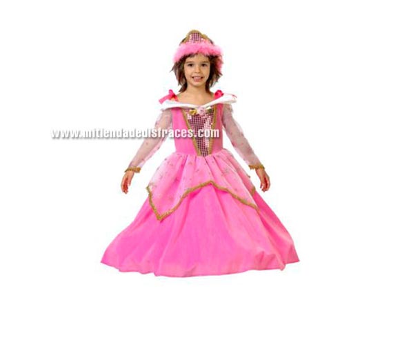 Disfraz de Princesa Rosa infantil. Alta calidad. Hecho en España. Disponible en varias tallas. Incluye diadema y vestido.