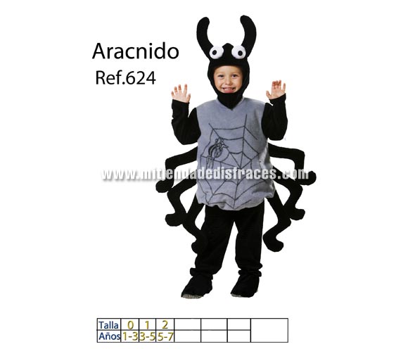 Disfraz de Arácnido infantil. Varias tallas. Incluye disfraz completo con capucha. Alta calidad, hecho en España. Ideal para Halloween. Disfraz de Araña para niños.