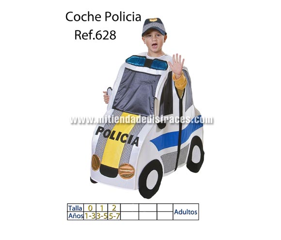 Disfraz de Coche de Policía infantil. Varias tallas. Incluye disfraz y gorra. Alta calidad, hecho en España. Un disfraz muy original y divertido con el que tu hijo o hija seguro que llama la atención, además da mucho juego. También disponible en talla de adultos. Disfraz para Grupo, Peña o Comparsa. ATENCIÓN grupos: consultar posibilidad de hacer más tallas y precios según cantidad solicitada de disfraces.