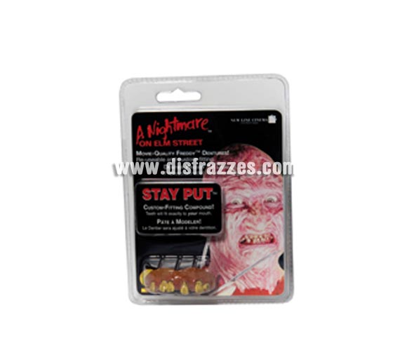 Dientes Freddy Krueger. La máscara podrás verla sen la Sección de Máscaras y Caretas. Artículo de Maquillaje ideal para caracterizarte en Carnaval, en Halloween o en cualquier fecha del año que tengas ocasión para ir de Fiesta a Pubs, Discotecas, Casas particulares, Restaurantes o Colegios y ayudar a crear un ambiente Festivo propio de la Fiesta a la que acudas.
¡¡Compra el maquillaje para tu disfraz de Carnaval o de Halloween en nuestra tienda de disfraces, será divertido!!
