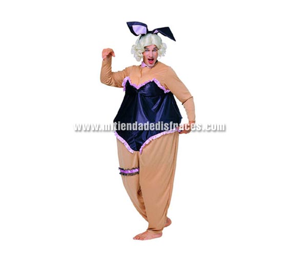Disfraz de Conejita Pechugona adulto. Talla única 52/56. Incluye traje y diadema con orejitas. Peluca NO incluida, podrás verla en la sección Pelucas. Disfraz de Conejita Sexy Pechugona para hombre ideal para Despedidas de Soltero.