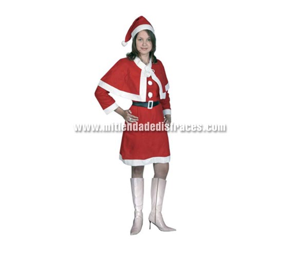 Disfraz de Mama Noel adulta económico. Talla única 40/44. Incluye gorro, capelina, vestido y cinturón.