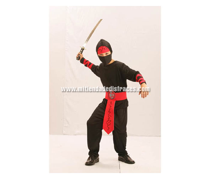 Disfraz de Ninja niño talla de 10 a 12 años. Incluye pantalones, cinturón, cintas para los brazos, capucha, máscara y banda para la cabeza.