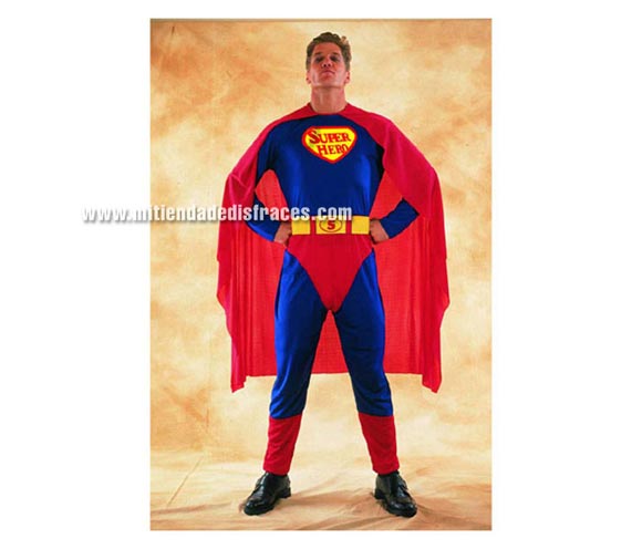 Disfraz de Superhéroe adulto. Talla única 52/56. Incluye mono, cinturón y capa.
