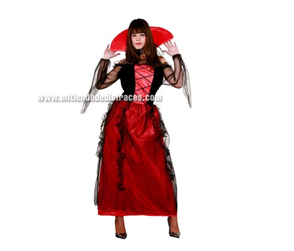 Disfraz de Vampiresa Adulta Económico. Talla única 40/44. Incluye vestido y collarín.