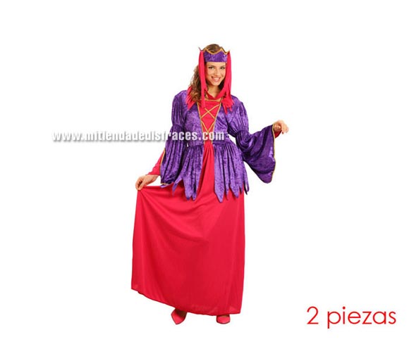 Disfraz de Princesa Medieval adulta. Talla Standar M-L = 38/42. Incluye vestido y tocado.