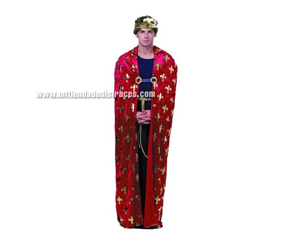 Disfraz de Rey Medieval adulto. Talla standar M-L = 52/54. Incluye vestido, capa, cinturón y corona de tela.