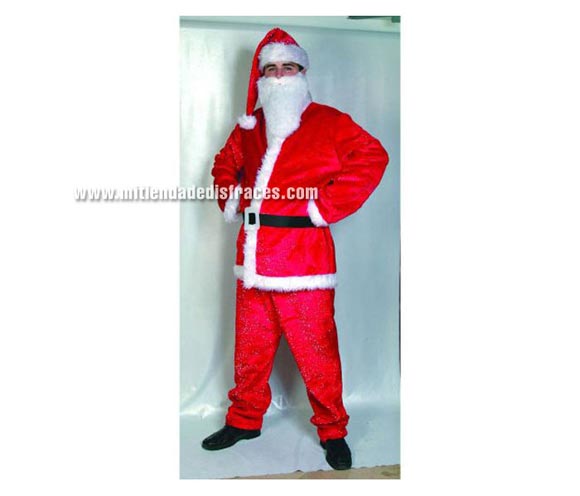 Disfraz de Papa Noel lujo adulto. Talla única 52/56. Incluye pantalón, casaca, cinturón, gorro y barba.