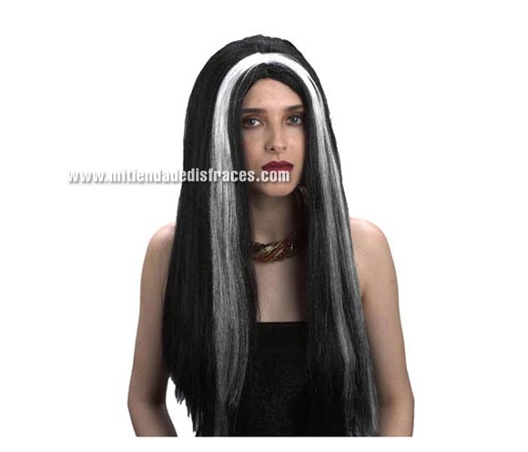 Peluca morena con mechas blancas. Talla única.