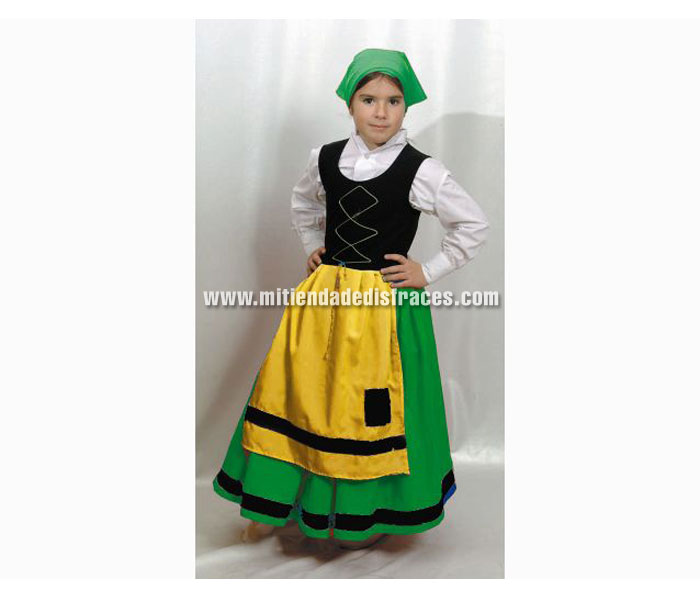 Disfraz de Pastora Verde talla de 7 a 9 años. Incluye pañuelo y vestido con delantal y chaleco. Camisa NO incluida. Ideal para colegios y belenes en Navidad.