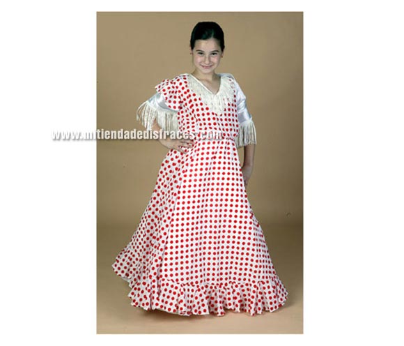 Disfraz de Sevillana niña talla de 10 a 12 años. Incluye vestido y pañuelo.