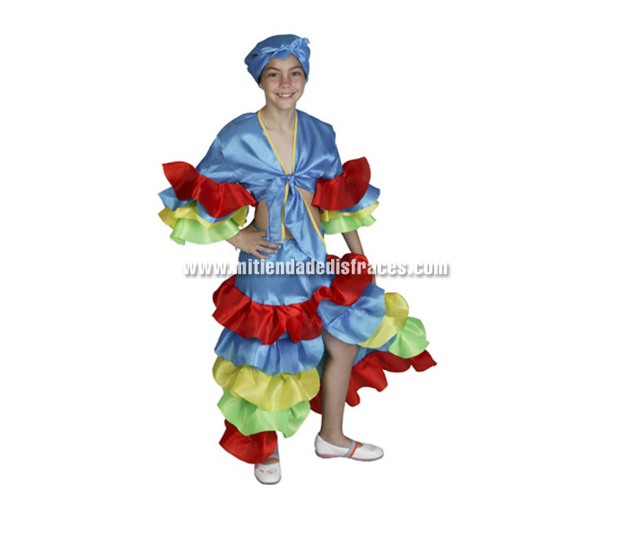 Disfraz de rumbera azul talla de 4 a 6 años. Incluye falda, camisa y pañuelo.