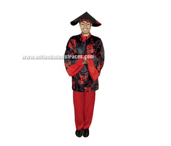 Disfraz de Chino Negro Adulto Económico. Talla única 52/54. Incluye camisa, pantalón y sombrero.