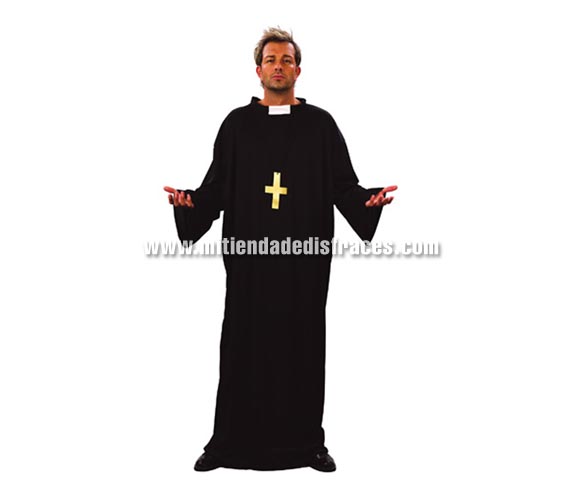 Disfraz de Cura con sotana adulto. Talla única 50/54. Incluye túnica. Cruz NO incluida.
