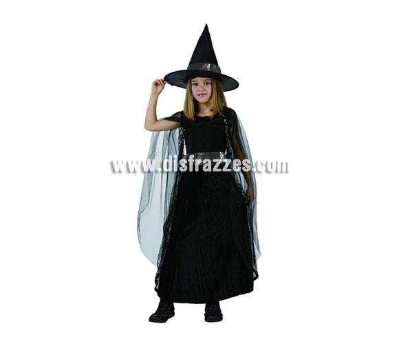 Disfraz de Bruja o Brujilla Negra infantil para Halloween. Talla de 5 a 6 años. Éste disfraz de Halloween es ideal para celebrar la Fiesta de la Noche de las Brujas en Pub's, Discotecas, Casas particulares,  Restaurantes o Colegios y ayudar a crear un ambiente terrorífico y tenebroso indispensable para la Noche de Halloween la cual se celebra la víspera de Todos los Santos.
¡¡Compra tu disfraz para Halloween en nuestra tienda de disfraces, será divertido!!
