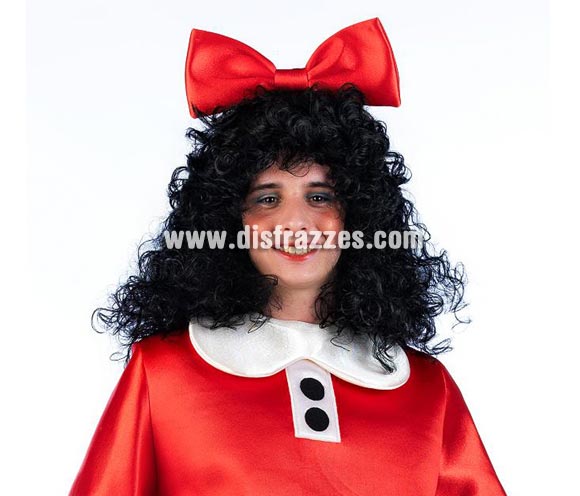 Peluca rizo corto con melena. Muy buena calidad. Fabricada en España. Talla universal. Peluca ideal para el disfraz de Mafalda ref. 0228CON. Lazo NO incluido con la peluca, SÍ con el disfraz.