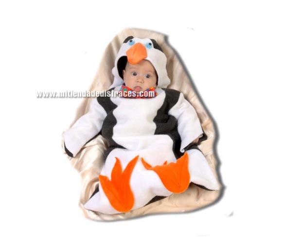 Saquito Pingüino bebé. Talla de 0 a 6 meses. Alta calidad. Hecho en España. Incluye saquito y capucha.