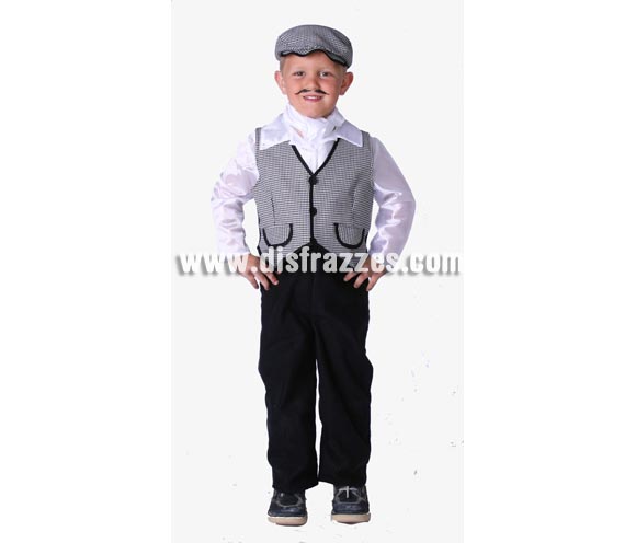 Disfraz de Chulapo infantil para la Feria de San Isidro. Alta calidad. Hecho en España. Disponible en varias tallas. Incluye gorra, camisa, pañuelo, chaleco y pantalones. Éste disfraz de Chulapo es ideal para celebrar las Fiestas o Ferias Madrileñas. ¡¡Compra tu disfraz para la Feria de San Isidro en nuestra tienda de disfraces, será divertido!! 