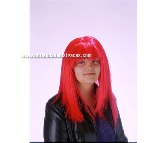 Peluca flequillo y melena roja lisa. Muy buena calidad. Fabricada en España. Talla universal.
