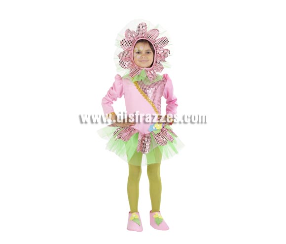 Disfraz de Flor Primavera infantil. Alta calidad. Hecho en España. Disponible en varias tallas. Incluye capucha, vestido y cubrepies. Éste disfraz tembién ha salido en Cabalgatas de Navidad con Elfos y Duendes del bosque.
