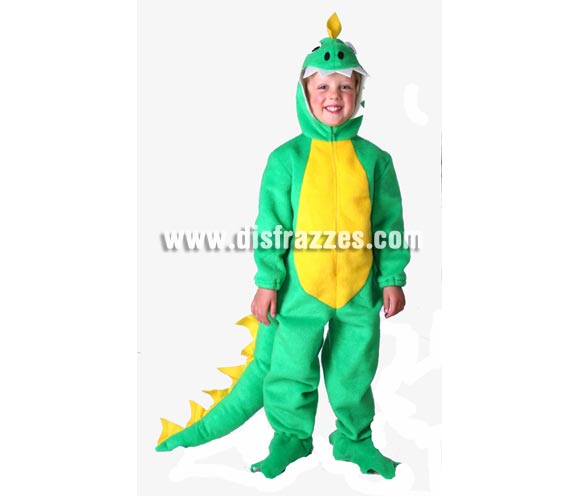 Disfraz de Dinosaurio o Dragón infantil. Alta calidad. Hecho en España. Disponible en varias tallas. Incluye mono con capucha y cubrepies. 