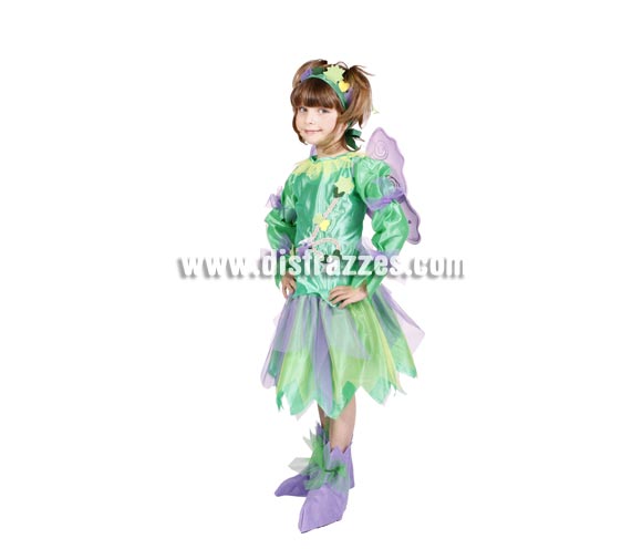Disfraz de Duendecilla Especial infantil. Alta calidad. Hecho en España. Disponible en varias tallas. Incluye vestido, tocado, cubrepies y ALAS. Disfraz de duende de niña para Cabalgatas de Reyes Magos.