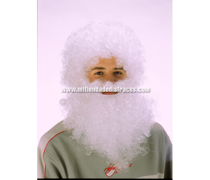 Peluca y Barba de Rey Mago rizitos blanco. Muy buena calidad. Fabricada en España. Talla universal.