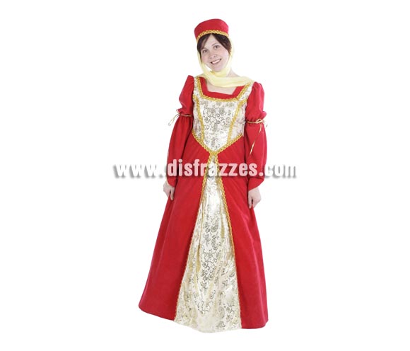 Disfraz de Leonor adulta para Ferias Medievales. Alta calidad. Hecho en España. Talla única 40/44. Incluye sombrero con velo y vestido. Éste disfraz de Medieval es ideal para celebrar las Fiestas o Ferias Medievales cada vez más arraigadas en nuestro País que se celebran tanto en Pueblos en la calle, como en Pubs, Discotecas, Casas particulares,  Restaurantes o Colegios y disfrazándote con un traje Medieval ayudarás a crear ese ambiente de la Edad Media, el Renacimiento o la Época Medieval, tan atractivo como aventurero y que a todos nos fascina.
¡¡Compra tu disfraz para Ferias Medievales en nuestra tienda de disfraces, será divertido!!
