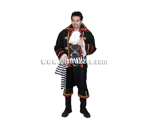 Disfraz de Pirata Negro adulto para Carnaval. Alta calidad. Hecho en España. Talla única 50. Incluye chaqueta, pechera, camisa, fajín, cinturón y cubrebotas. Éste disfraz de Carnaval es ideal para divertirse en las Fiestas de Carnavales tan divertidas y estrambóticas como siempre y que cada vez se celebran en más Pueblos, Villas  y Ciudades, tanto en la calle como en Pubs, Discotecas, Casas particulares,  Restaurantes o Colegios y disfrazándote con un traje de Carnaval ayudarás a crear ese ambiente Carnavalesco, tan divertido, multicolor y variopinto  que a todos nos fascina y nos divierte.
¡¡Compra tu disfraz para Carnaval en nuestra tienda de disfraces, será divertido!!
