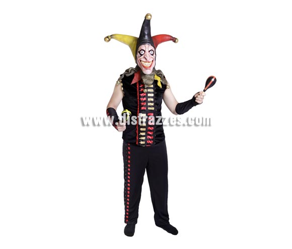 Disfraz de Bufón adulto con máscara para Halloween. Alta calidad. Hecho en España. Talla única 52/56. Incluye máscara con cuello y cascabeles, camisa, pantalón y manguitos. La máscara es espectacular. Éste disfraz de Halloween es ideal para celebrar la Fiesta de la Noche de las Brujas en Pubs, Discotecas, Casas particulares,  Restaurantes o Colegios y ayudar a crear un ambiente terrorífico y tenebroso indispensable para la Noche de Halloween la cual se celebra la víspera de Todos los Santos.
¡¡Compra tu disfraz para Halloween en nuestra tienda de disfraces, será divertido!!
