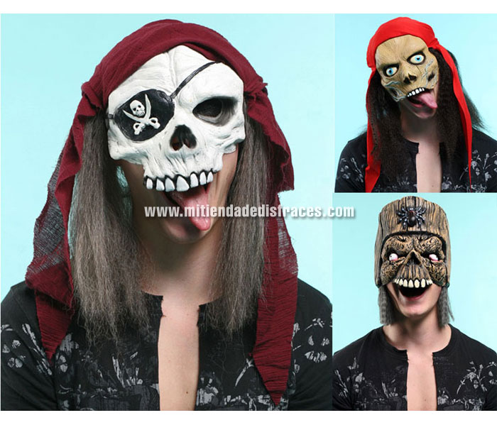 Máscara de Pirata calavera loco. 3 sutídos. Se venden por separado, precio por unidad. No olvides indicarnos que modelo quieres cuando hagas el pedido.